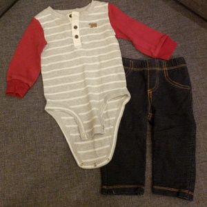 Carters Striped Long-sleeve Henley and "Jeans" 9M